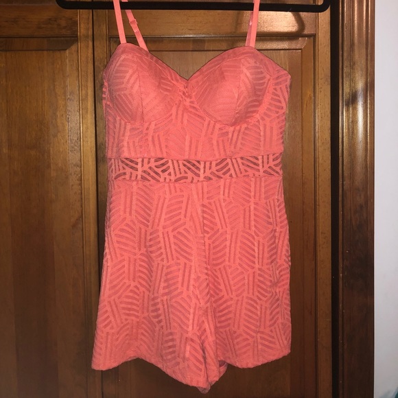 Material Girl Romper Color Coral Sheer Mid Piece - Picture 4 of 6